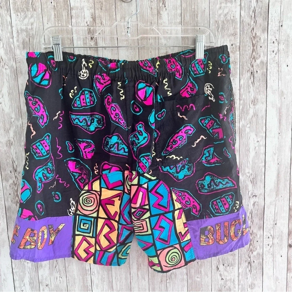 Vintage Bugle Boy 90’s Neon Swim Trunks Small